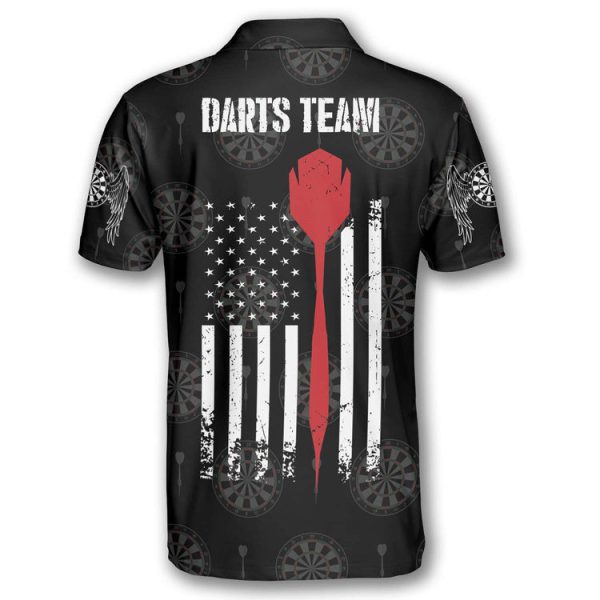 American Athlete Red Custom Darts Polo Shirts for Men, Flag Shirt, Dart Shirt