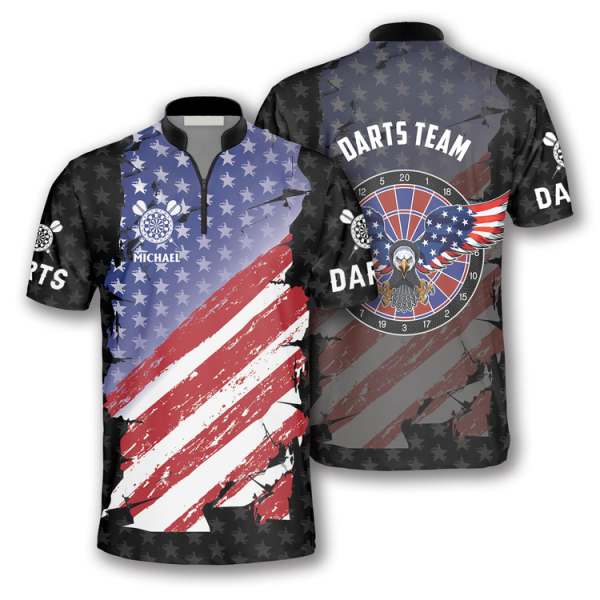 Eagle Flag Stars Pattern Custom Darts Jerseys for Men, Idea Gift for Dart Player, Flag Shirt